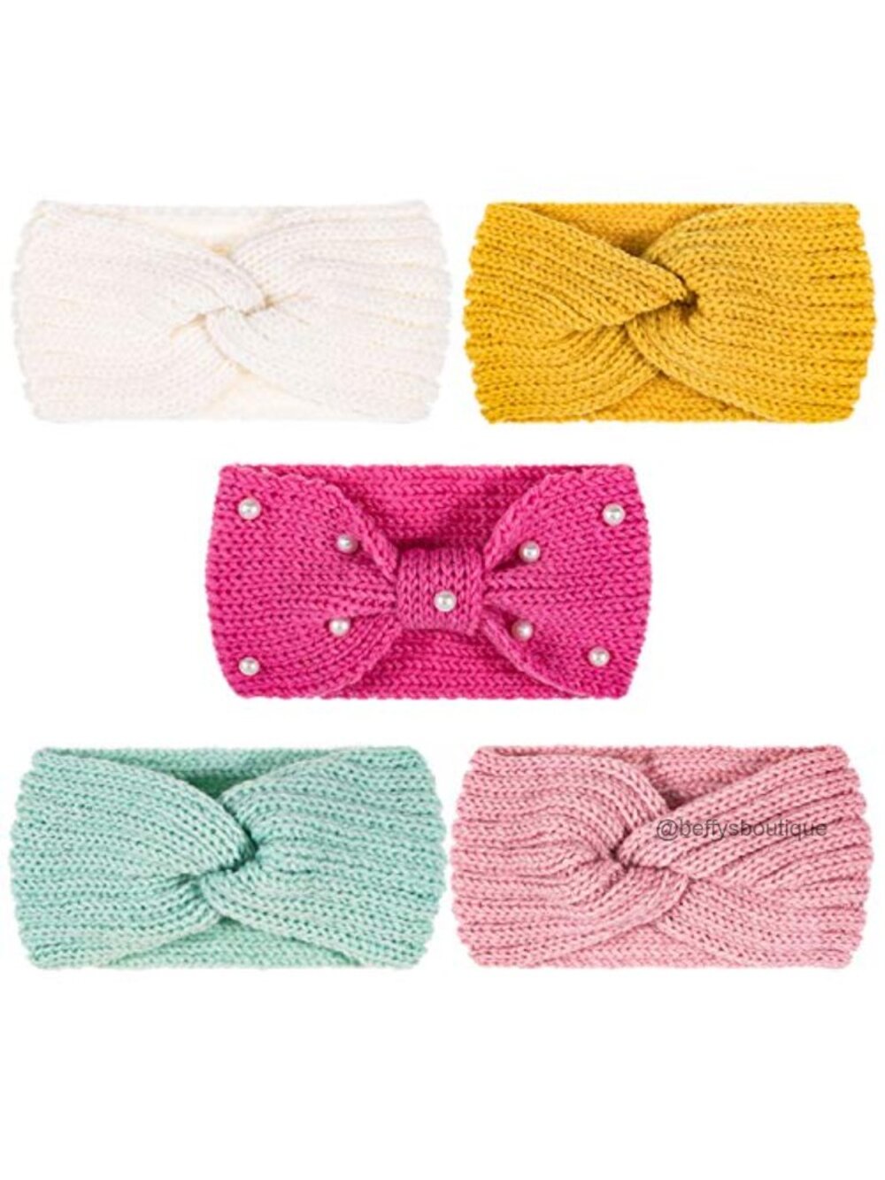 Knit Winter Headbands Ear Warmers Set with Pearl Crochet Hair Band